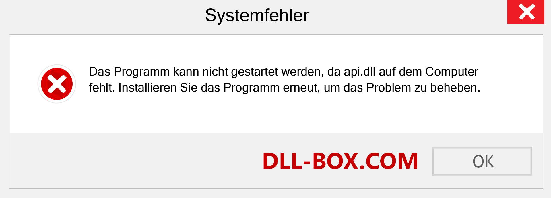 api.dll-Datei fehlt?. Download für Windows 7, 8, 10 - Fix api dll Missing Error unter Windows, Fotos, Bildern